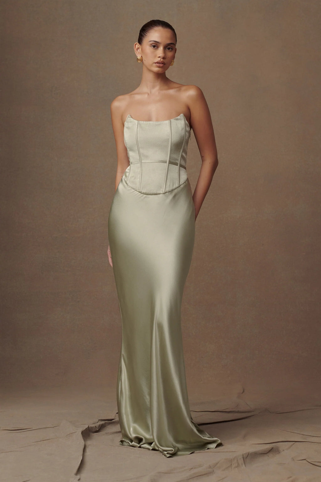 Satin Strapless Maxi Dress - Sage