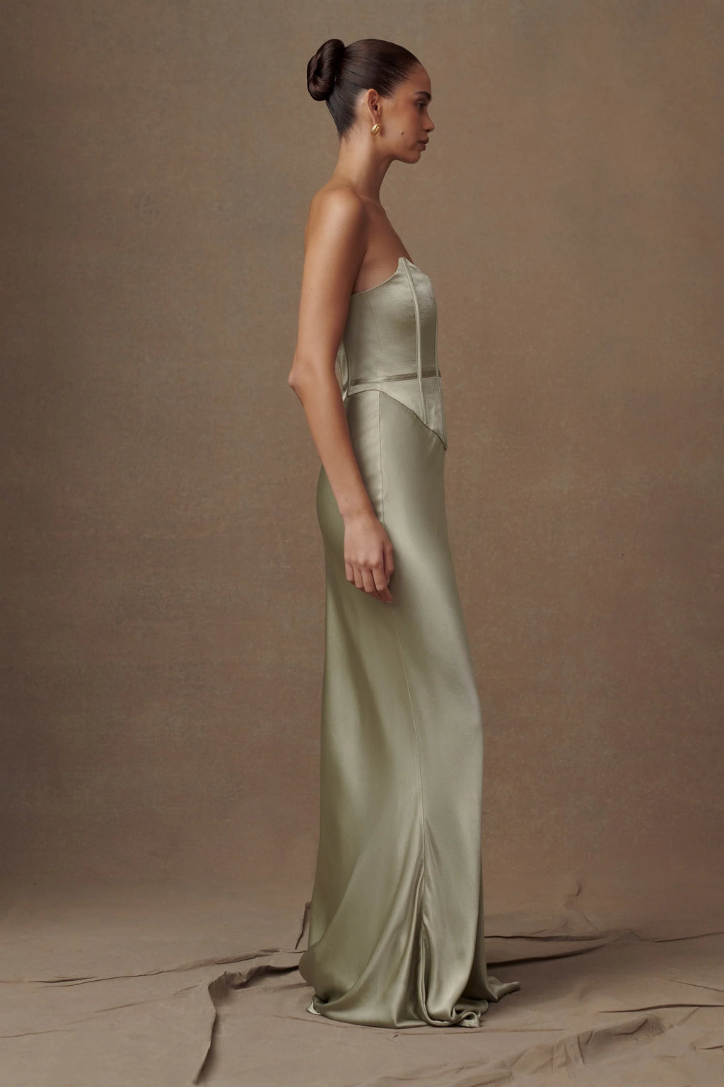 Satin Strapless Maxi Dress - Sage
