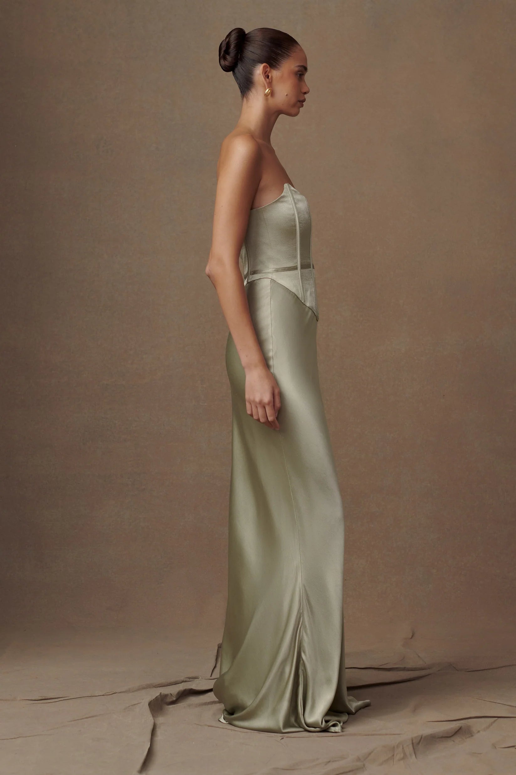 Satin Strapless Maxi Dress - Sage