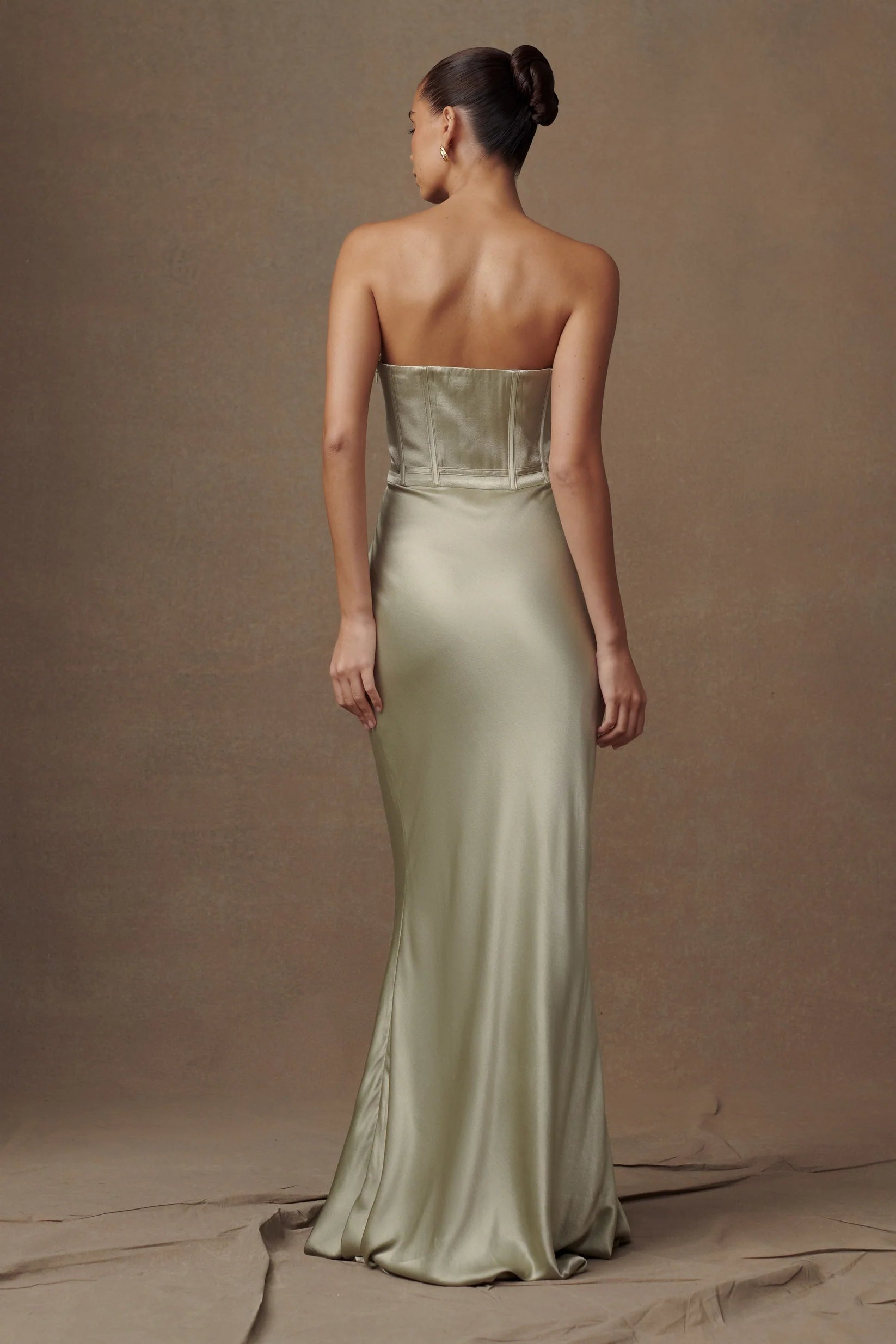 Satin Strapless Maxi Dress - Sage