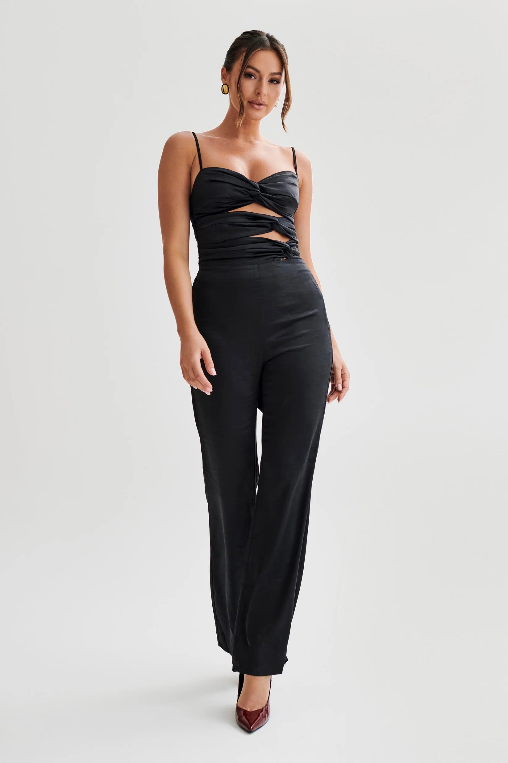 Twist Satin Jumpsuit - Black