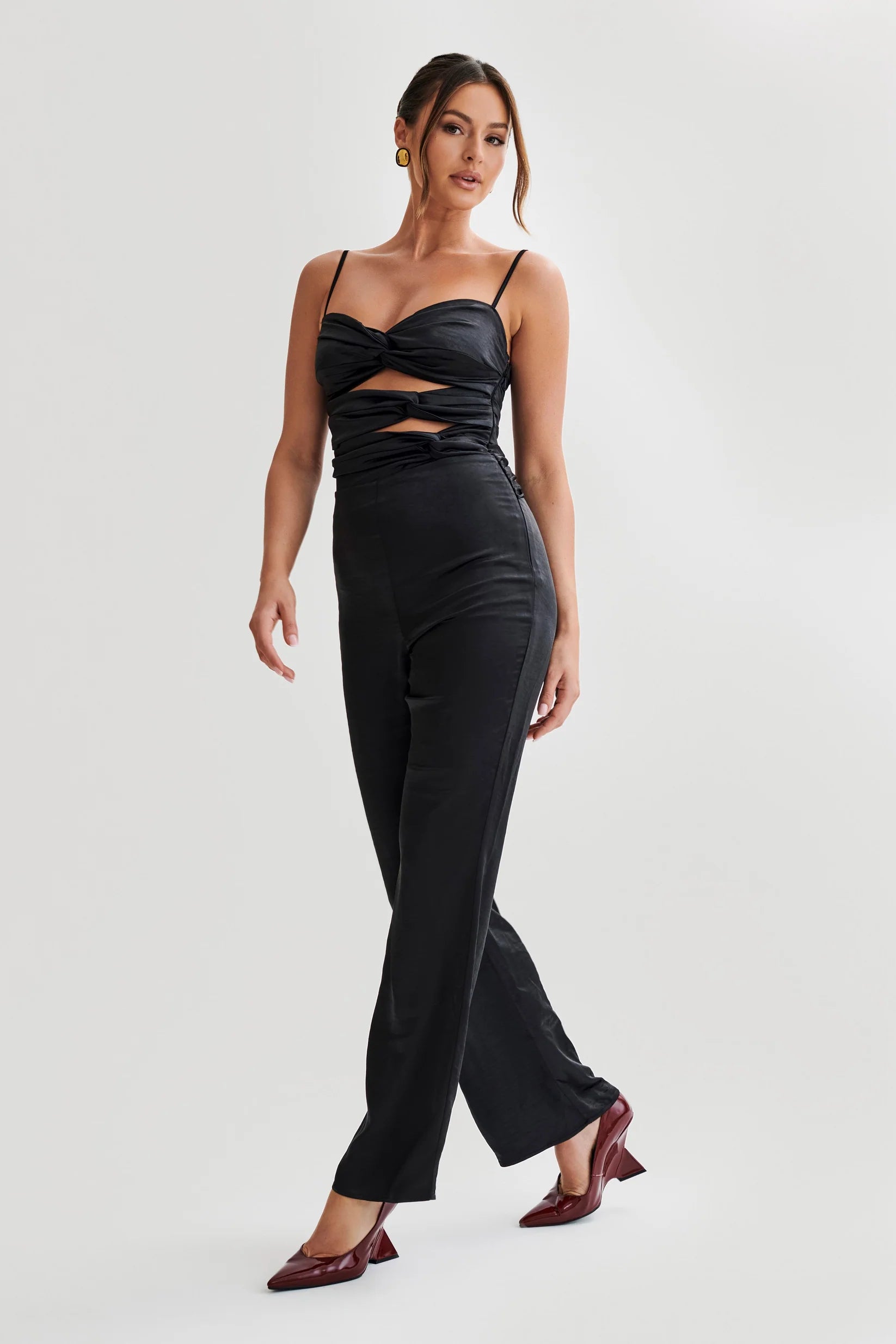 Twist Satin Jumpsuit - Black