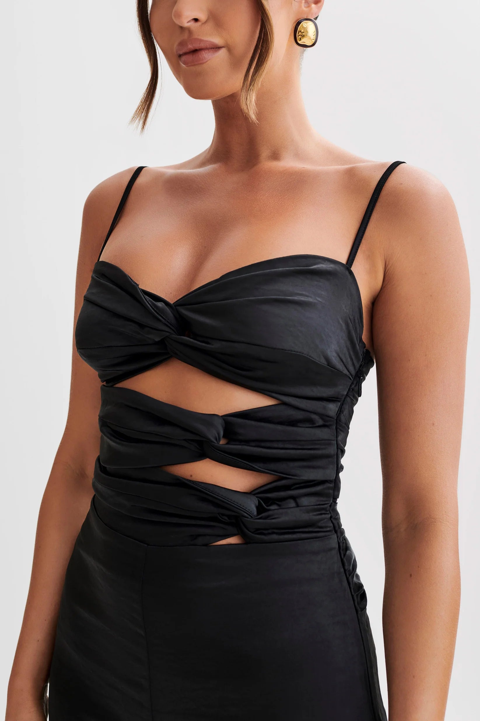 Twist Satin Jumpsuit - Black