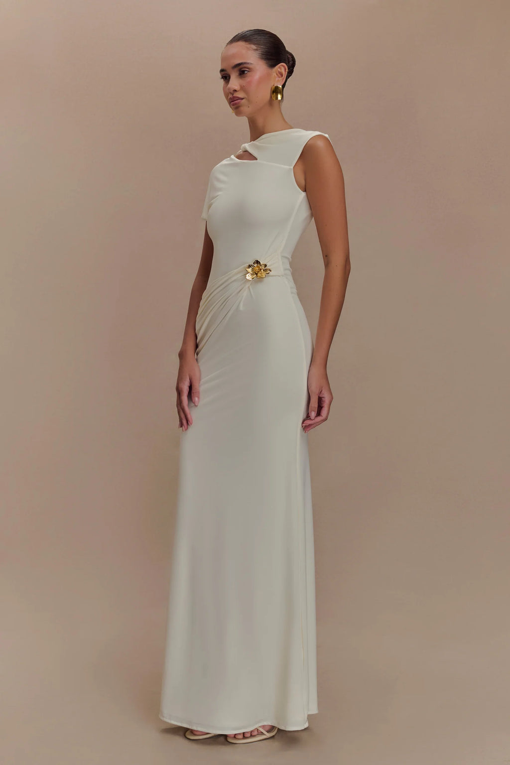 Slinky Maxi Dress With Hardware - Ivory