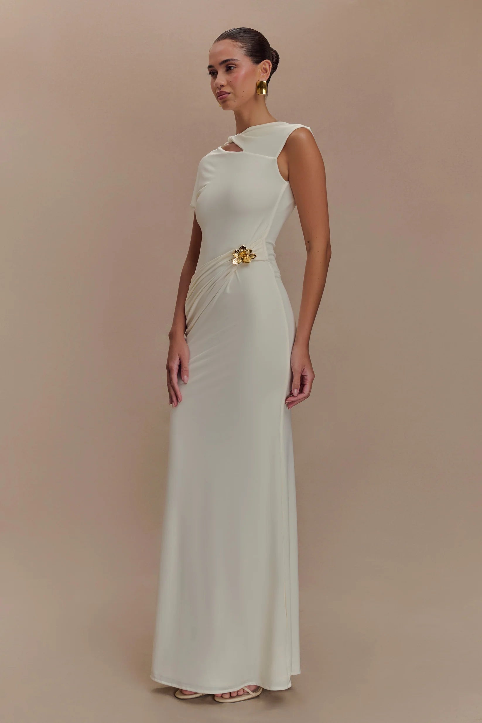 Slinky Maxi Dress With Hardware - Ivory