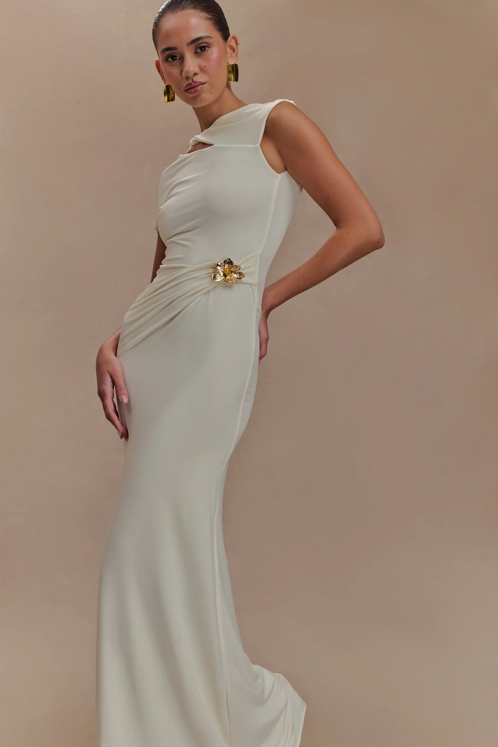 Slinky Maxi Dress With Hardware - Ivory