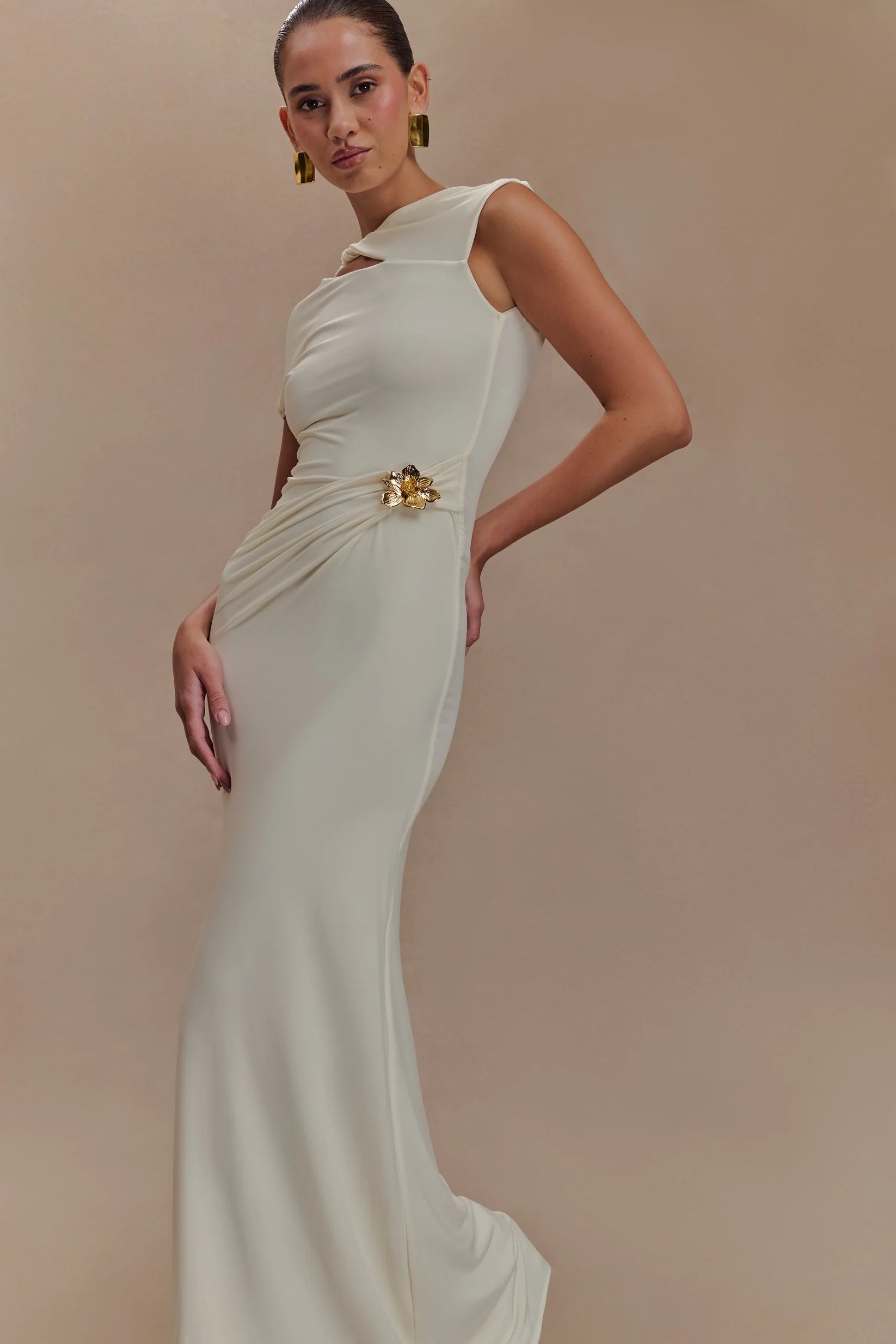 Slinky Maxi Dress With Hardware - Ivory