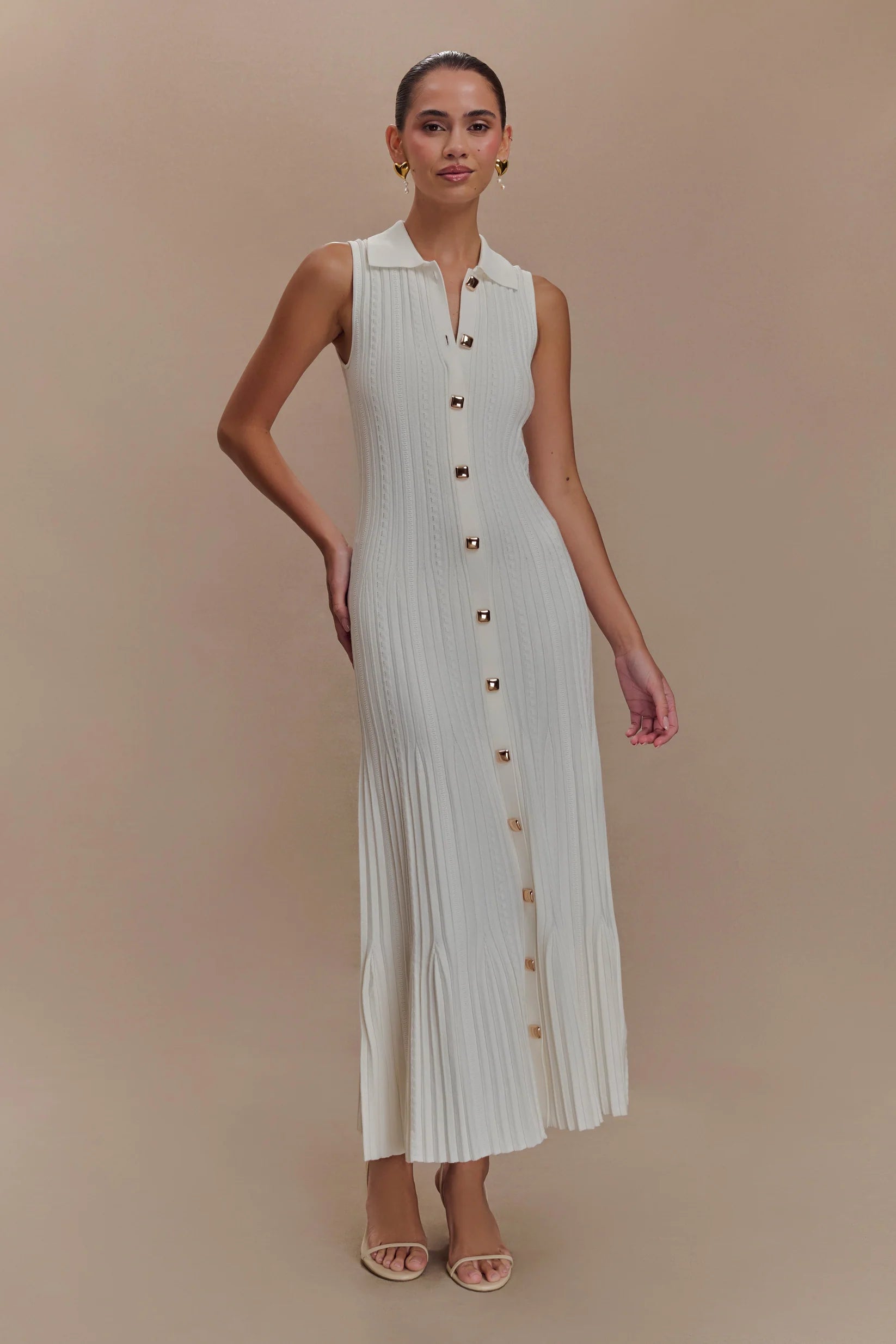 Sleeveless Knit Midi Dress - White