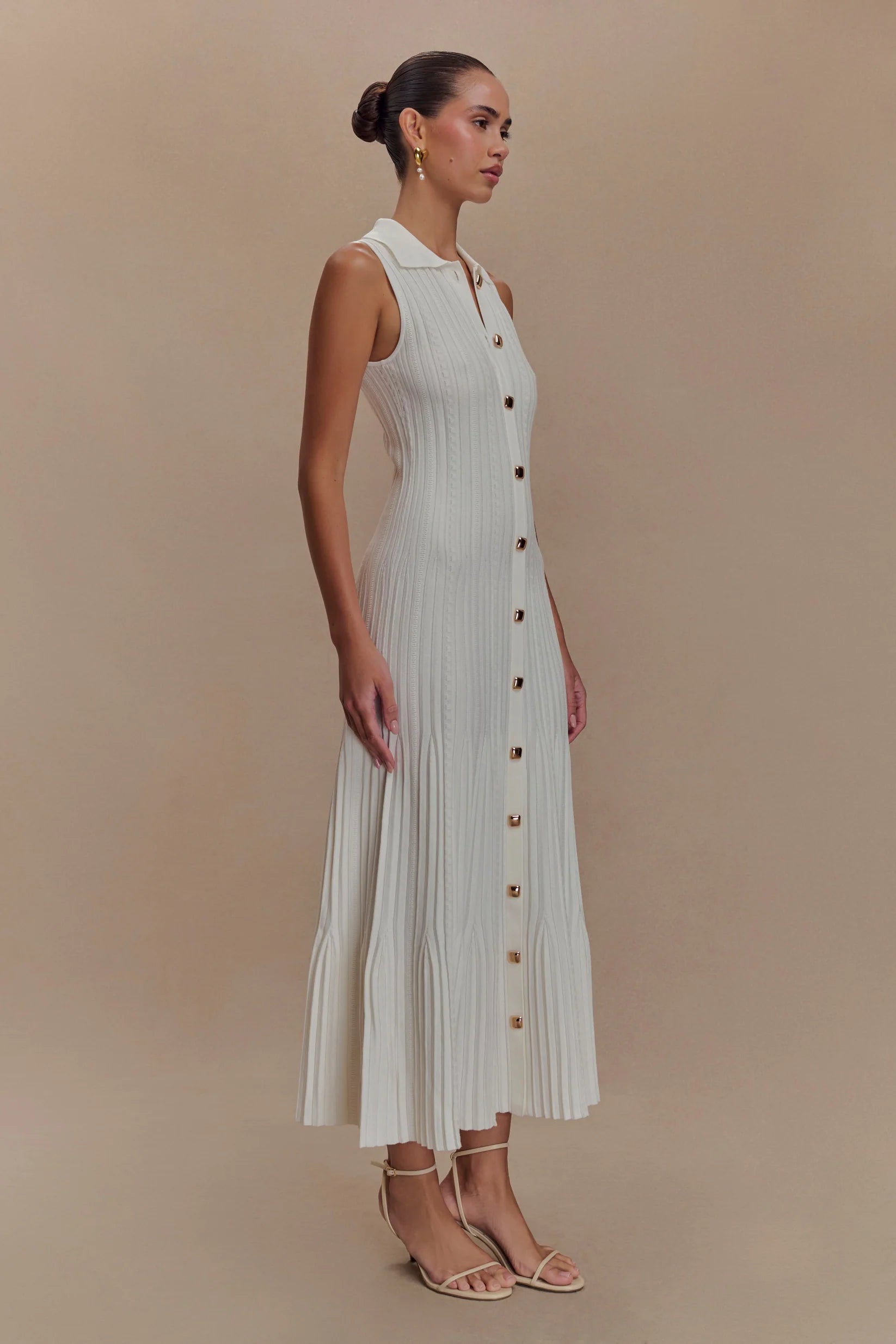 Sleeveless Knit Midi Dress - White