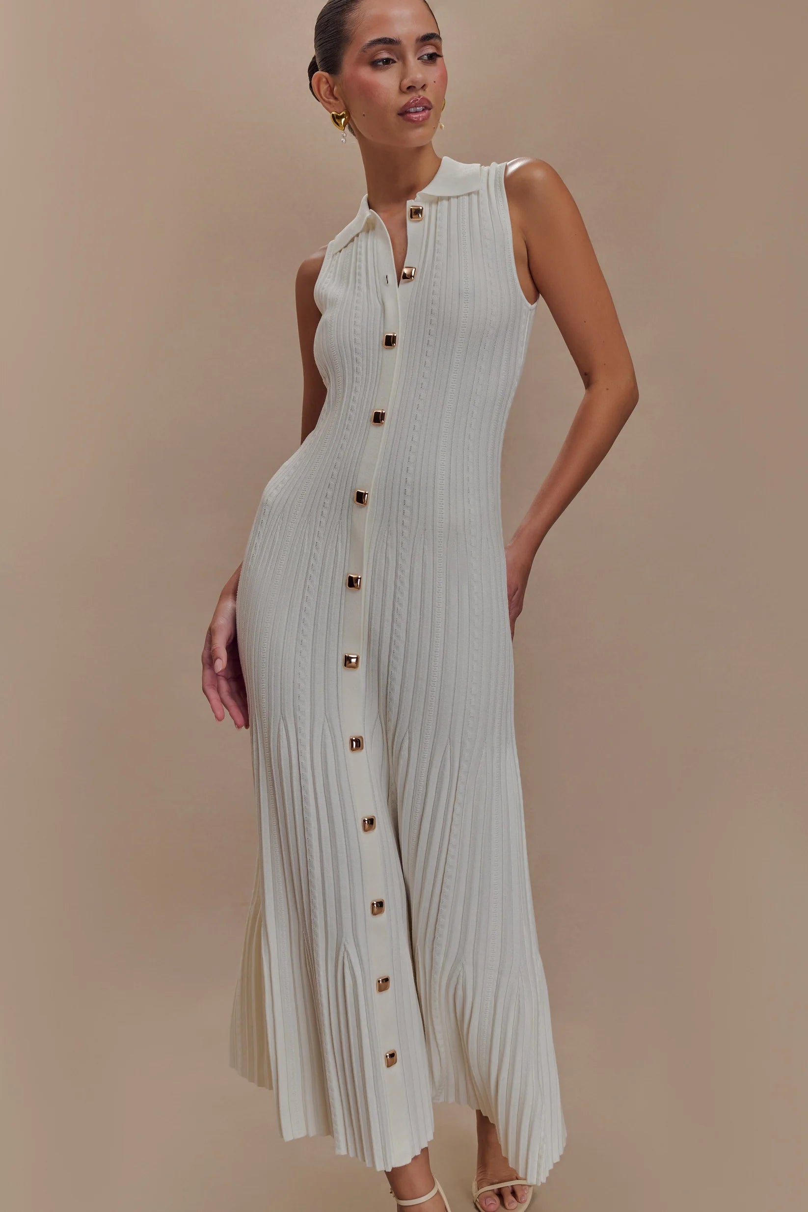 Sleeveless Knit Midi Dress - White