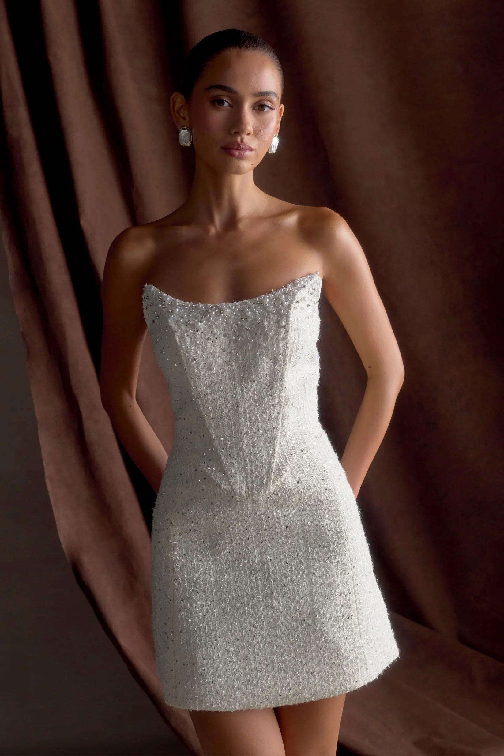 Tweed Corset Mini Dress - White