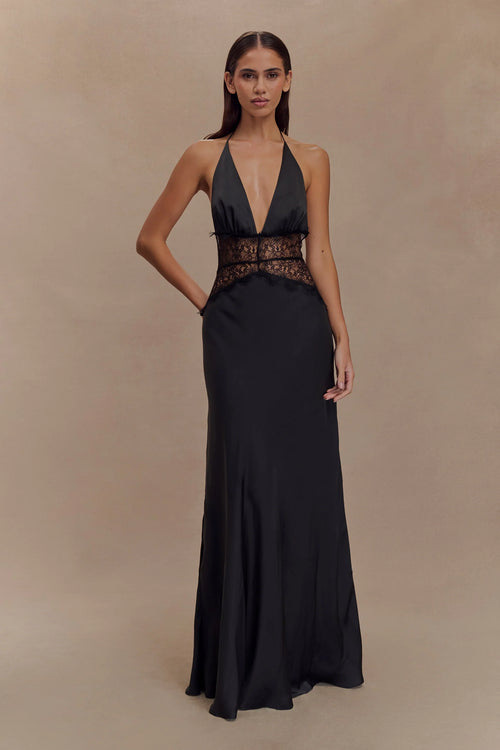 Lace And Satin Maxi Dress - Black