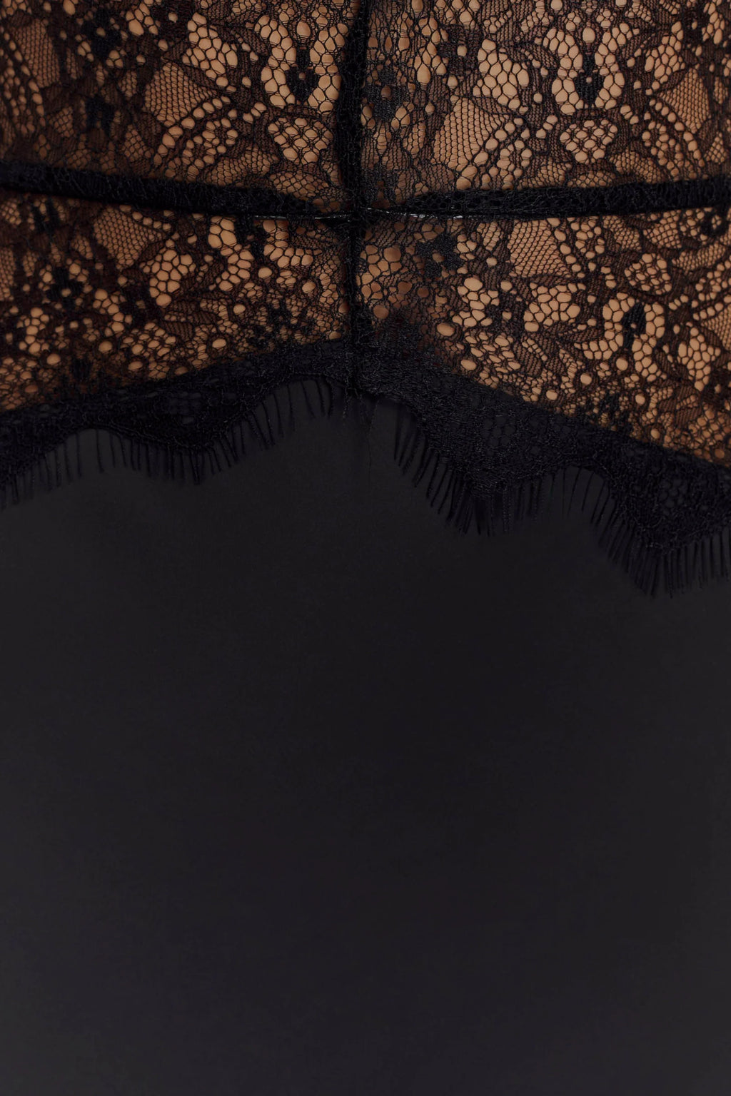 Lace And Satin Maxi Dress - Black