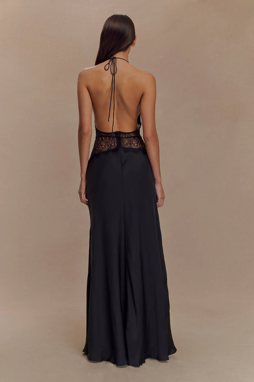 Lace And Satin Maxi Dress - Black
