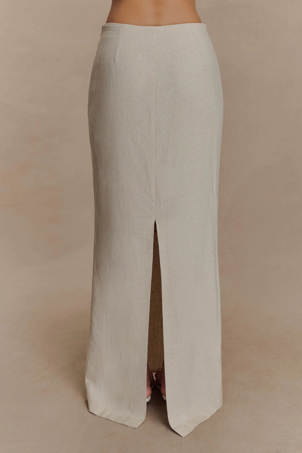 Linen Embroidered Maxi Skirt - Natural