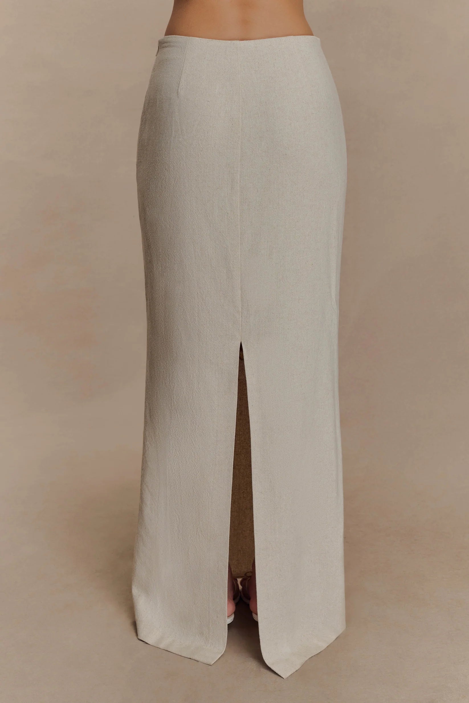 Linen Embroidered Maxi Skirt - Natural